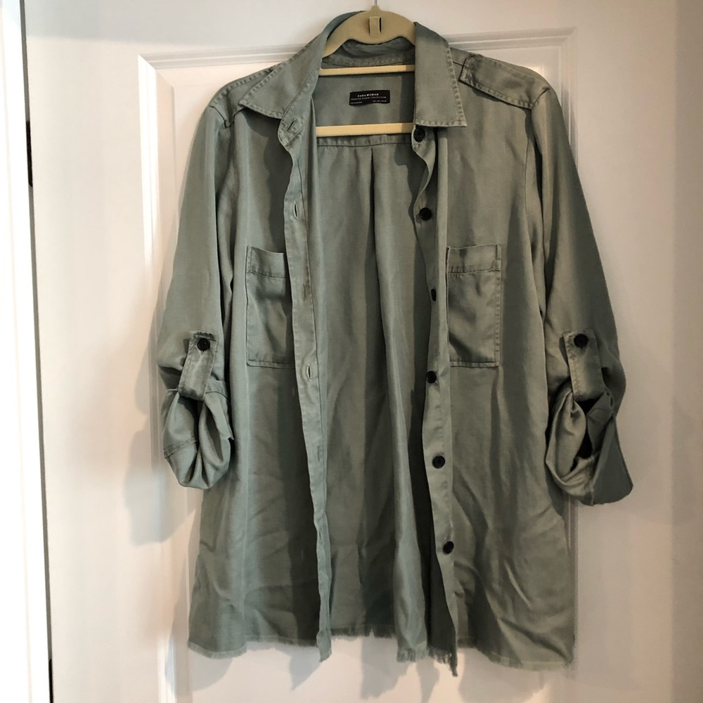 Zara woman button down pocket oversized shirt